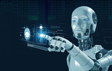 AI robot works with digital display