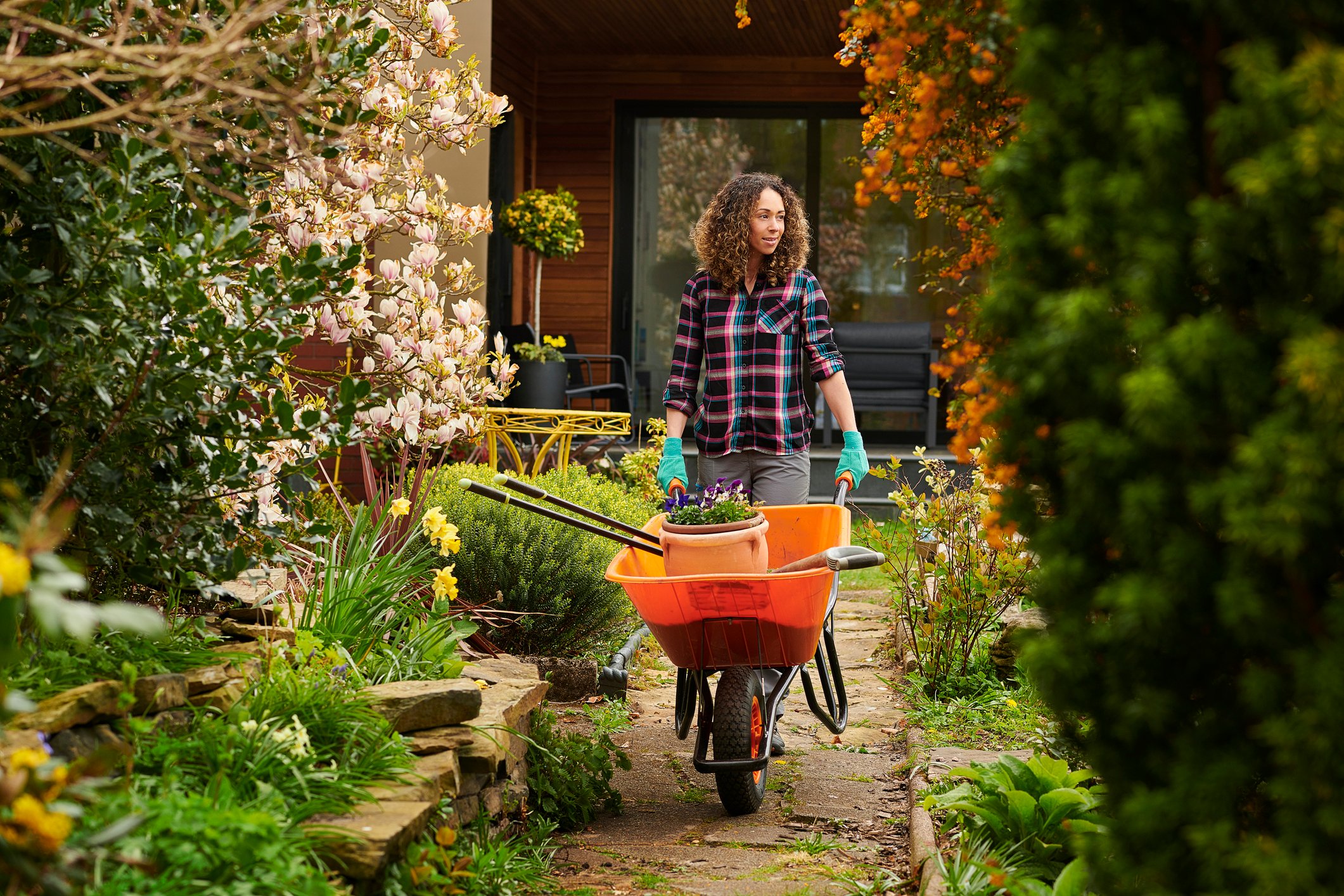 working in garden -scotts miracle-gro