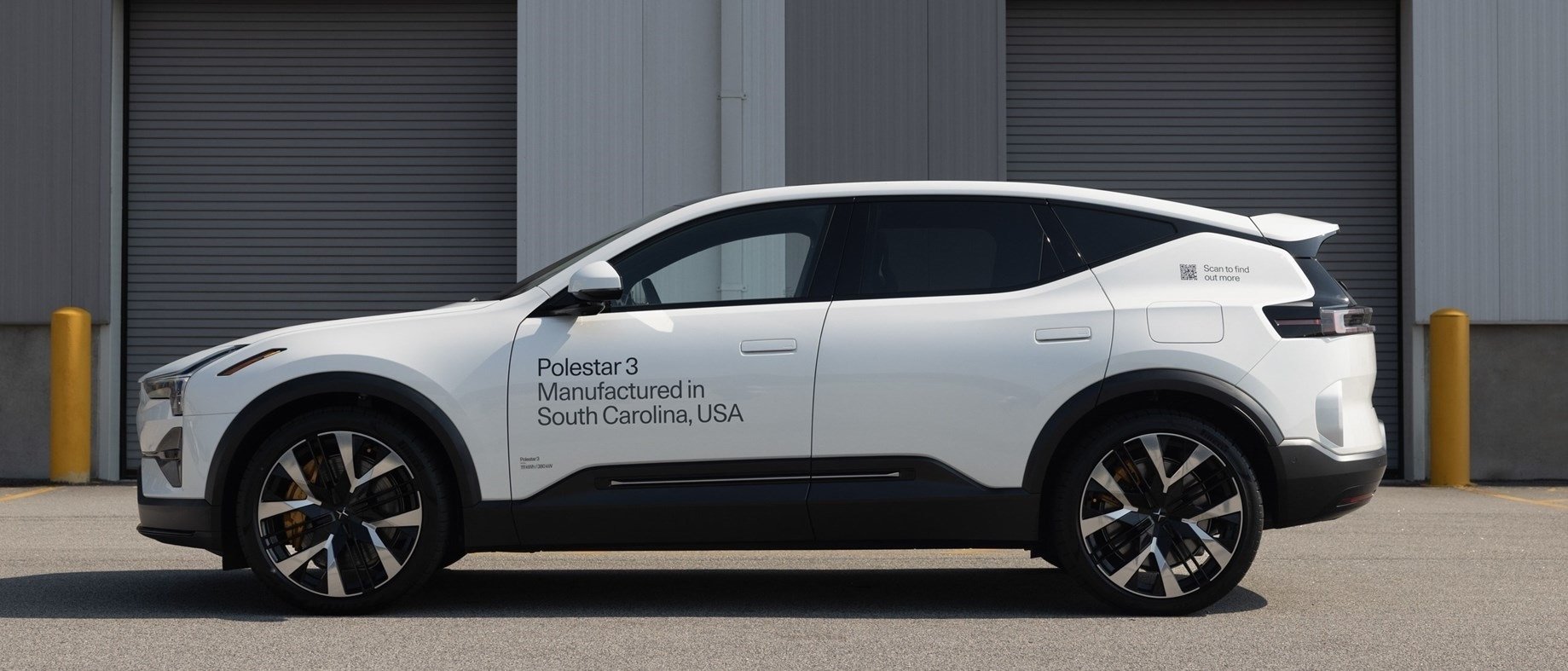 A white Polestar 3 electric SUV. 