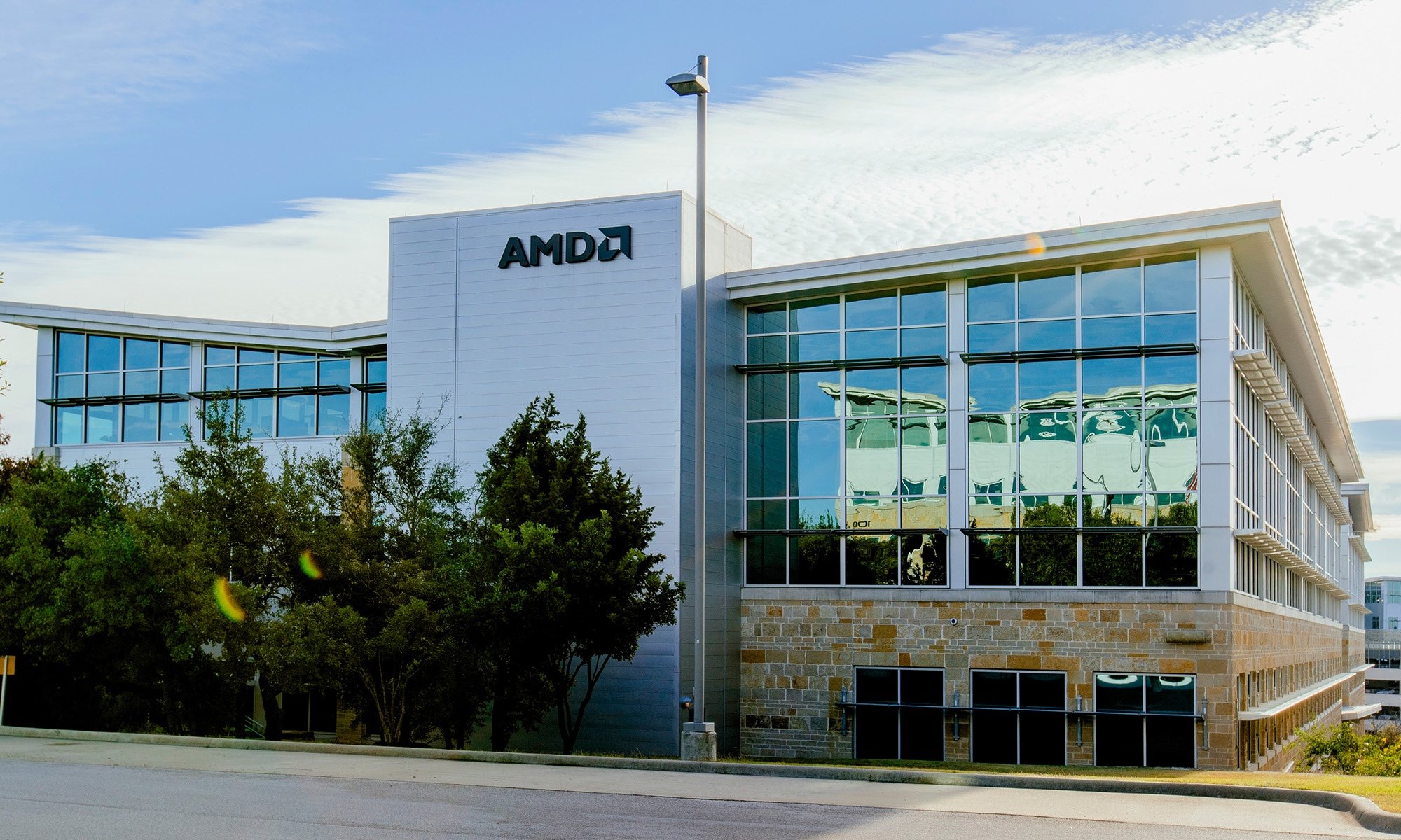 headquarters with AMD logo on top of building