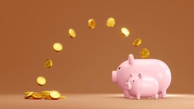 piggy bank and coins