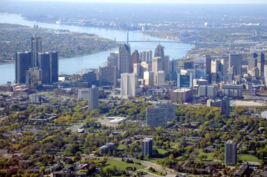 Aerial view Detroit with river