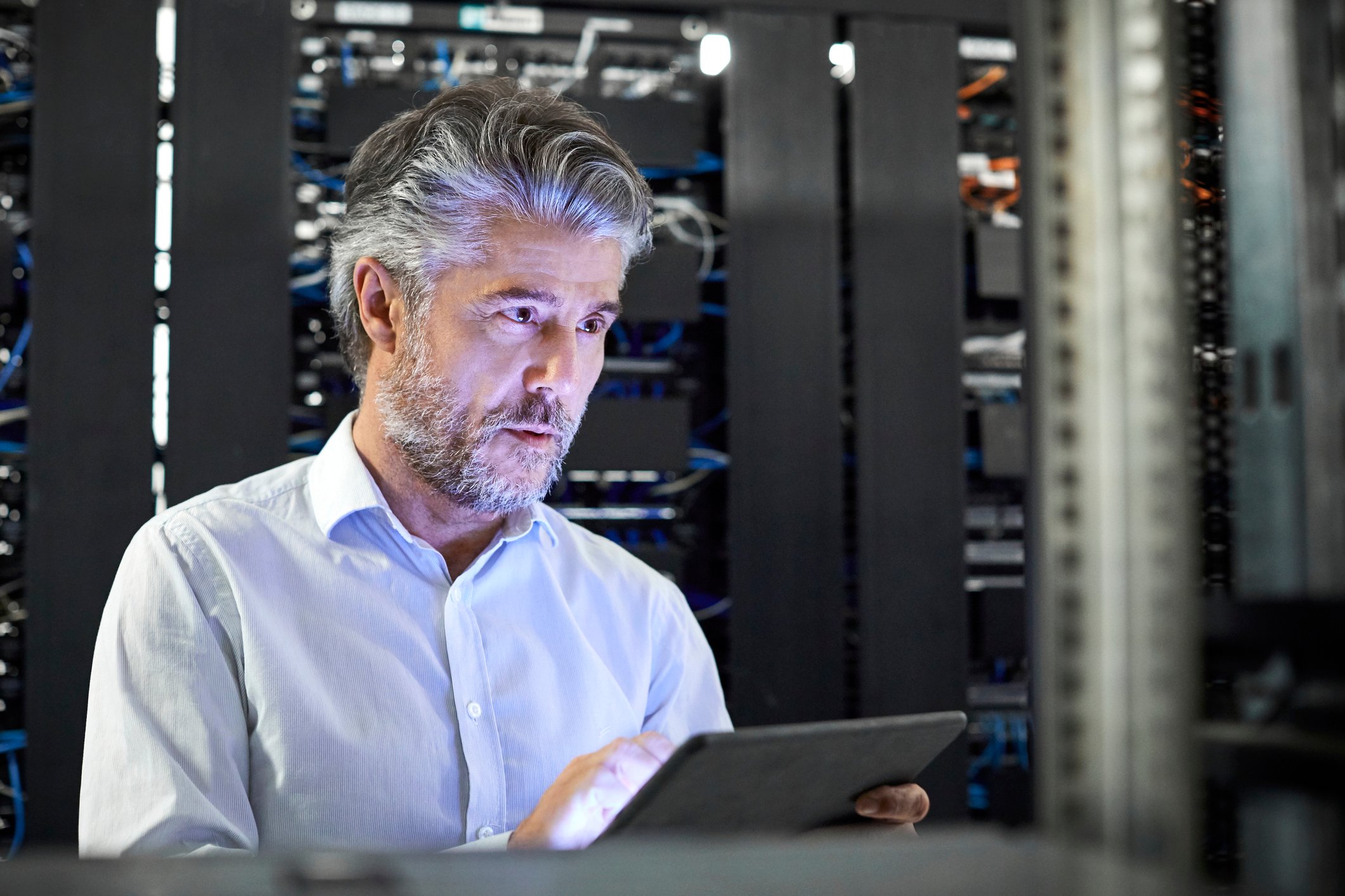 Man in an IT center