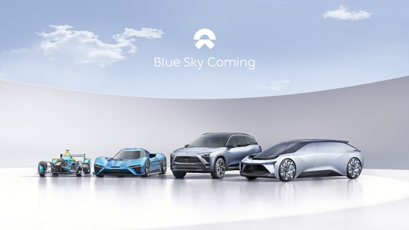 Nio's lineup of prototype and commercial vehicles.