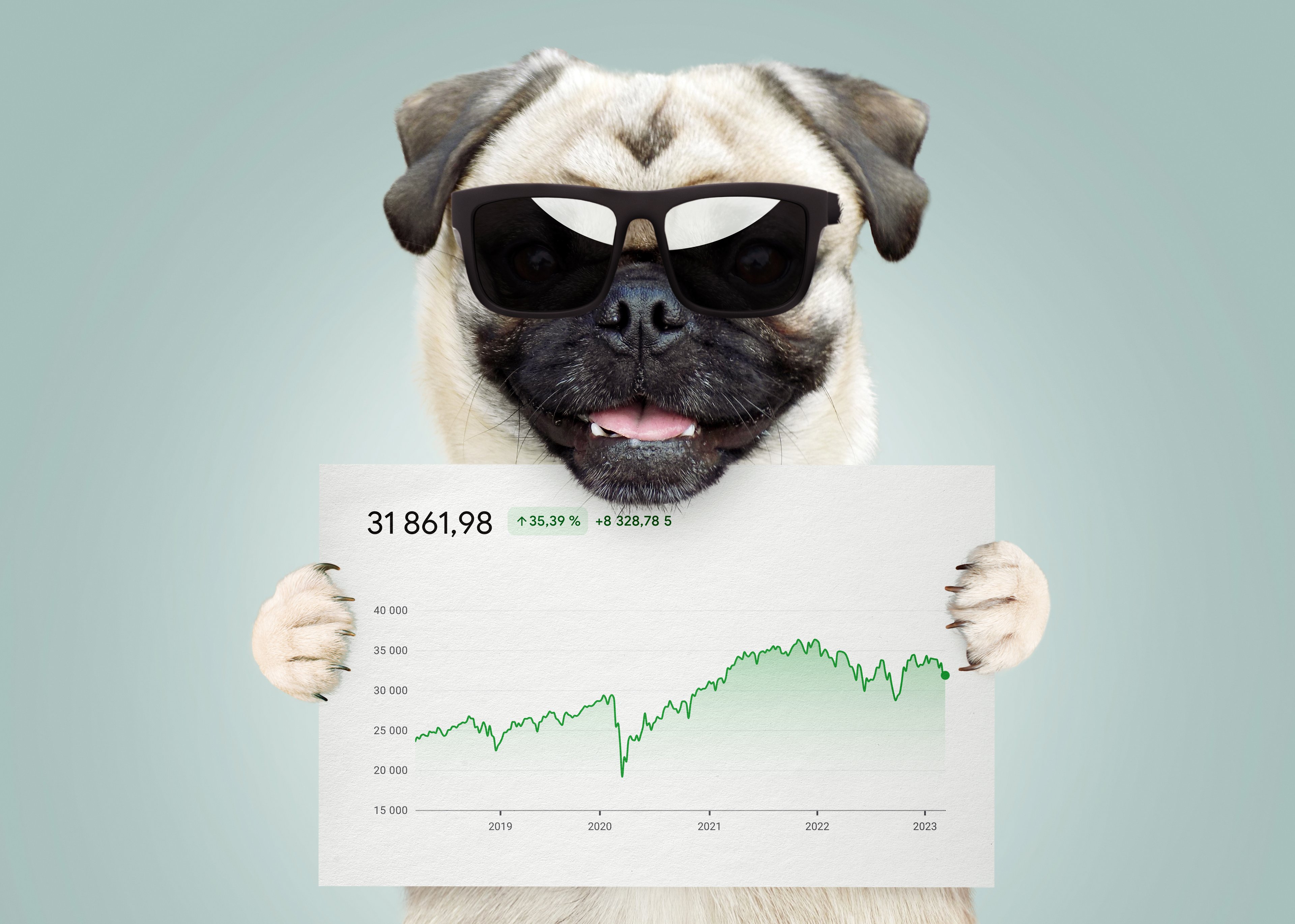 Happy stock market dog