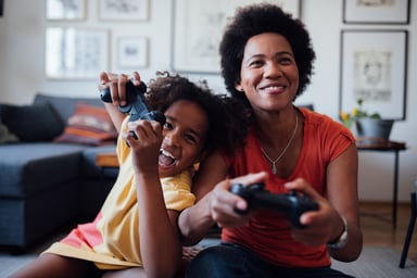 Two people enjoying video game play