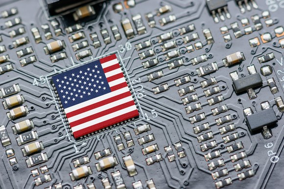 American flag on a computer chip.