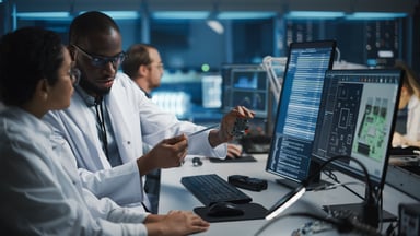 Two people designing a computer chip.