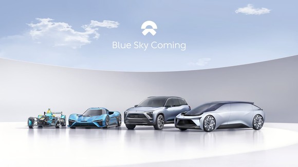 A lineup of Nio vehicles.