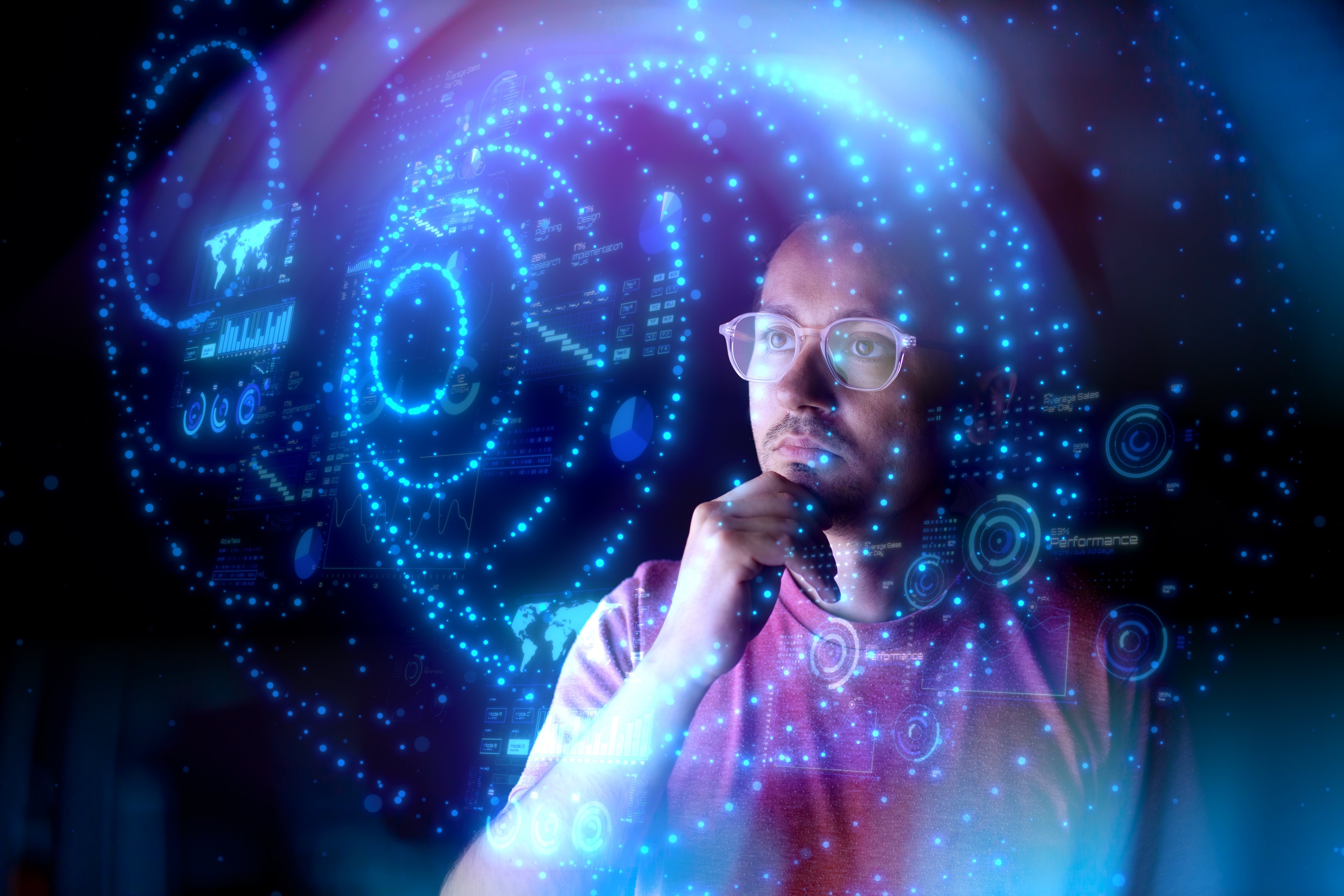 A person sifts through digital data.
