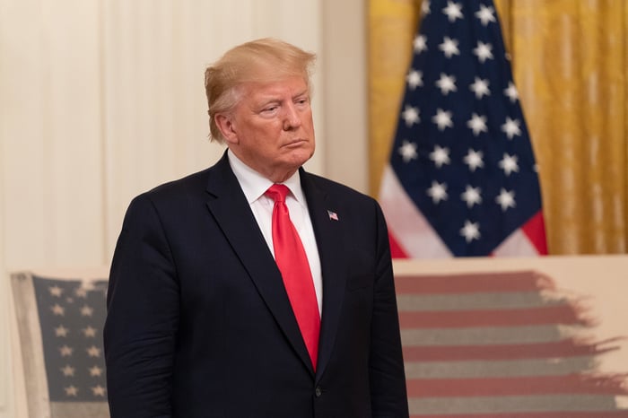 Donald Trump attending a ceremony in the East Room of the White House.