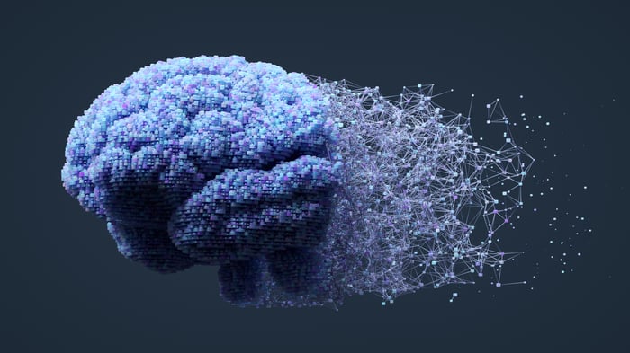 Visualization of a brain made of small dots. 