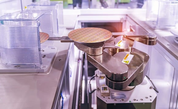 Chip wafers being manufactured. 