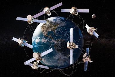 Lots of satellites orbiting Earth.