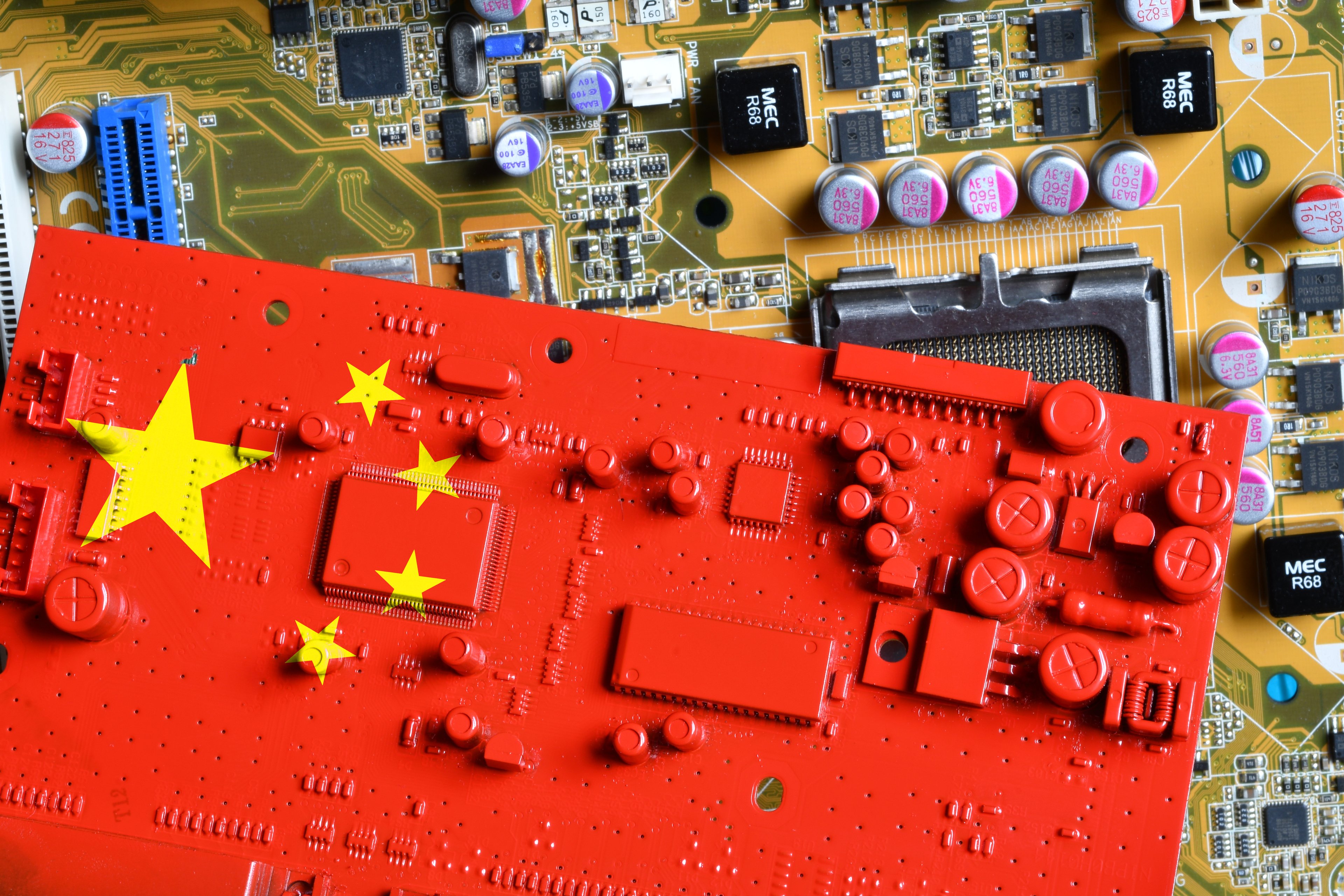 GPU chipset with Chinese flag.
