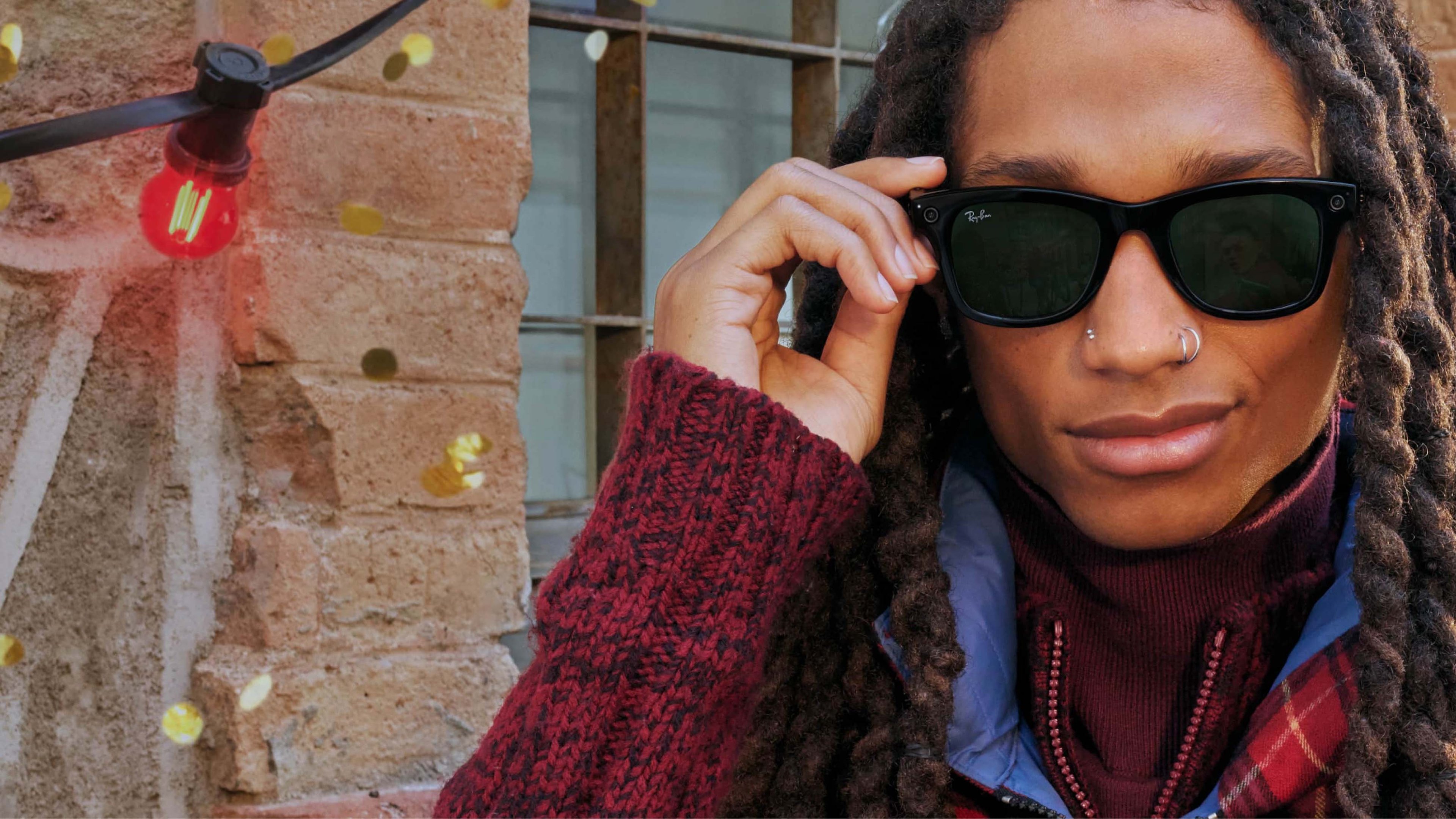 A person wearing Meta AI glasses