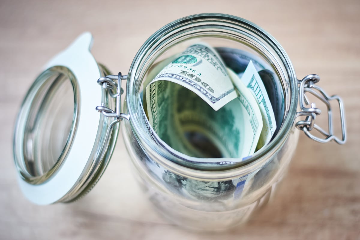 Jar of cash money stock market investment