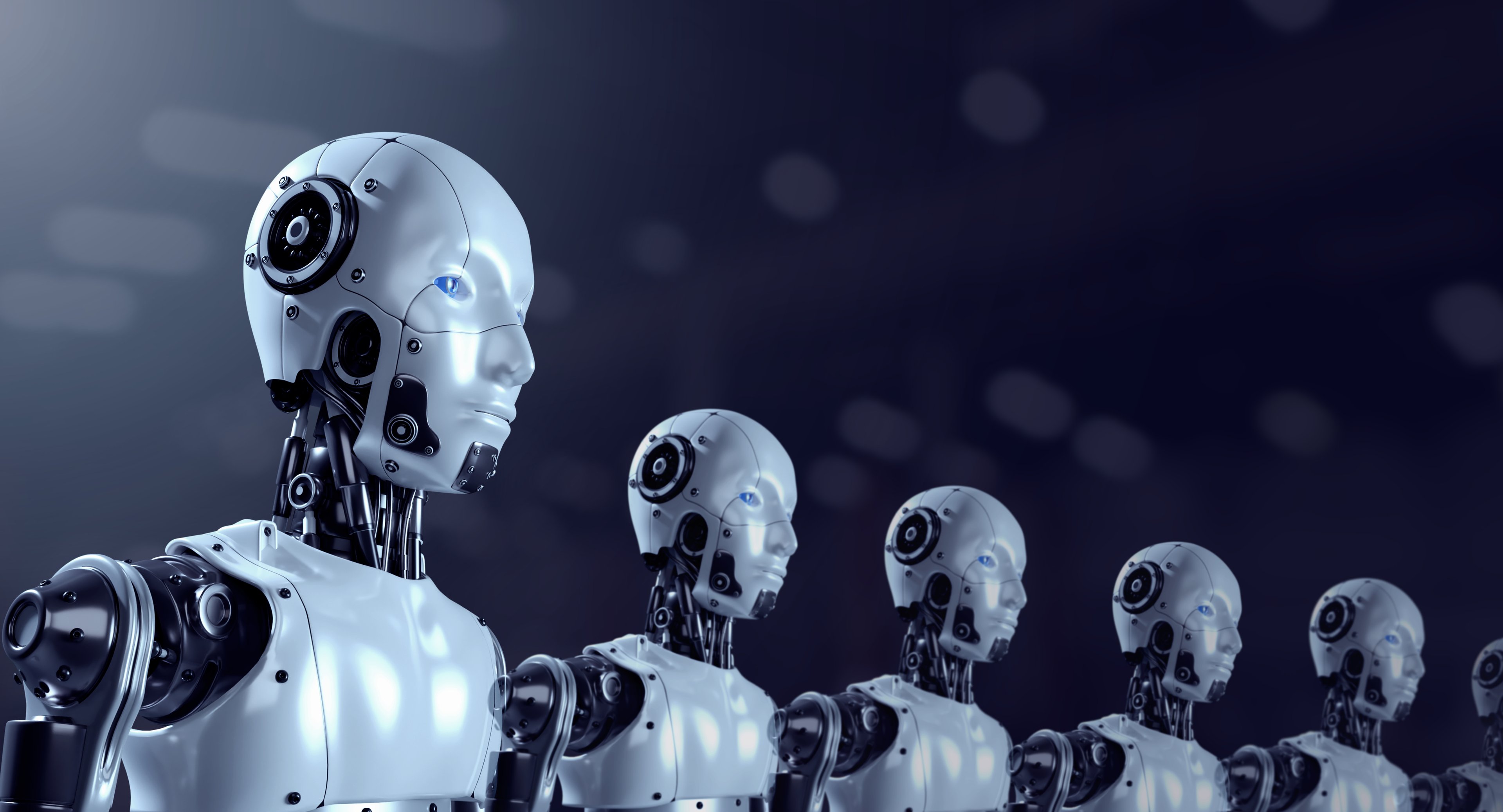 Humanoid robots lined up