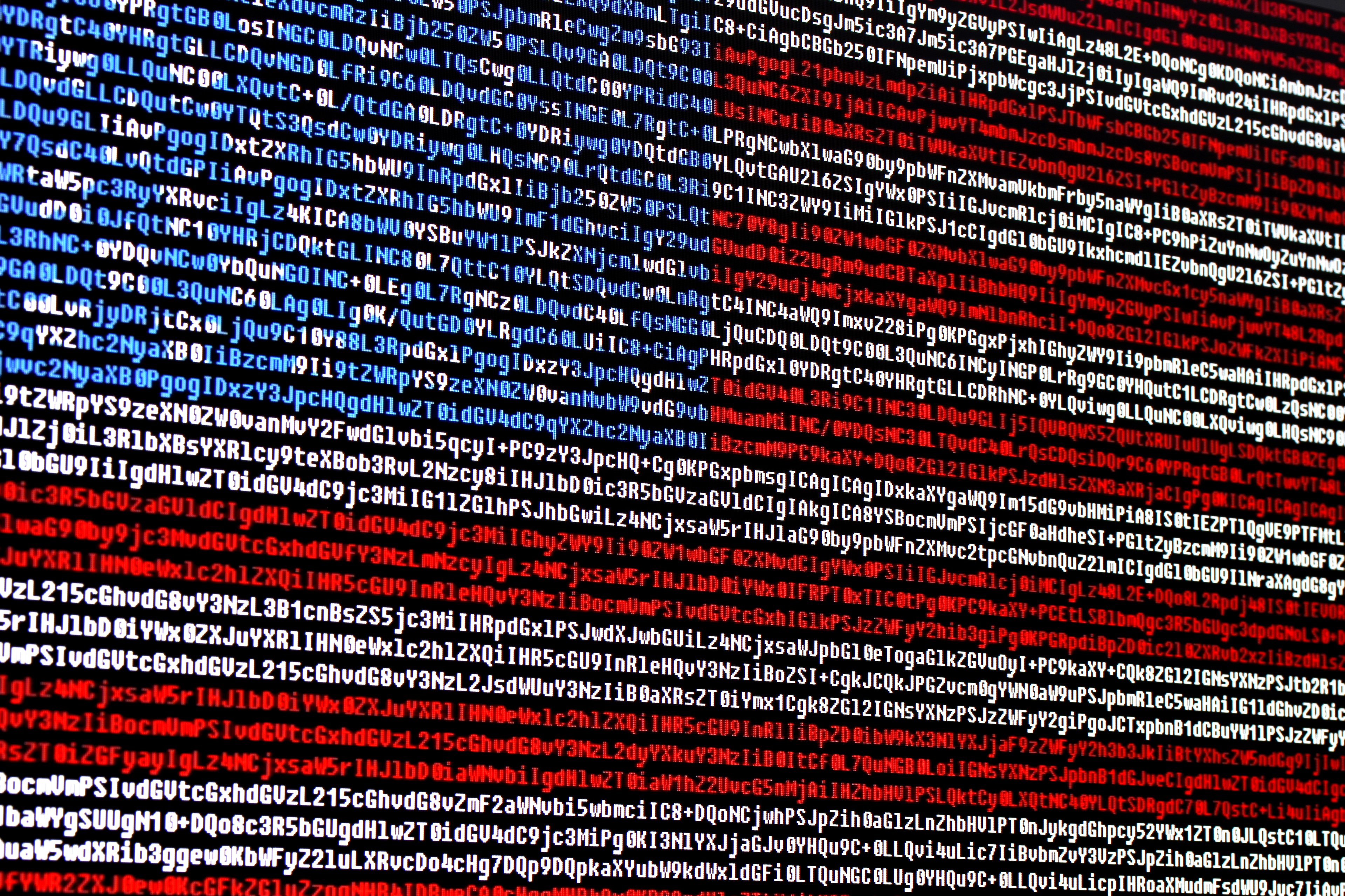 American flag with red, white, and blue computer code.