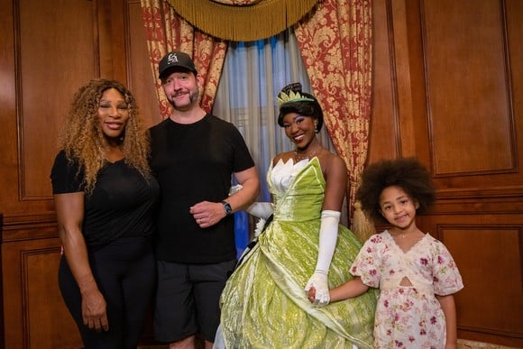 Tiana greeting Serena Williams and her family on a visit to Disney World.