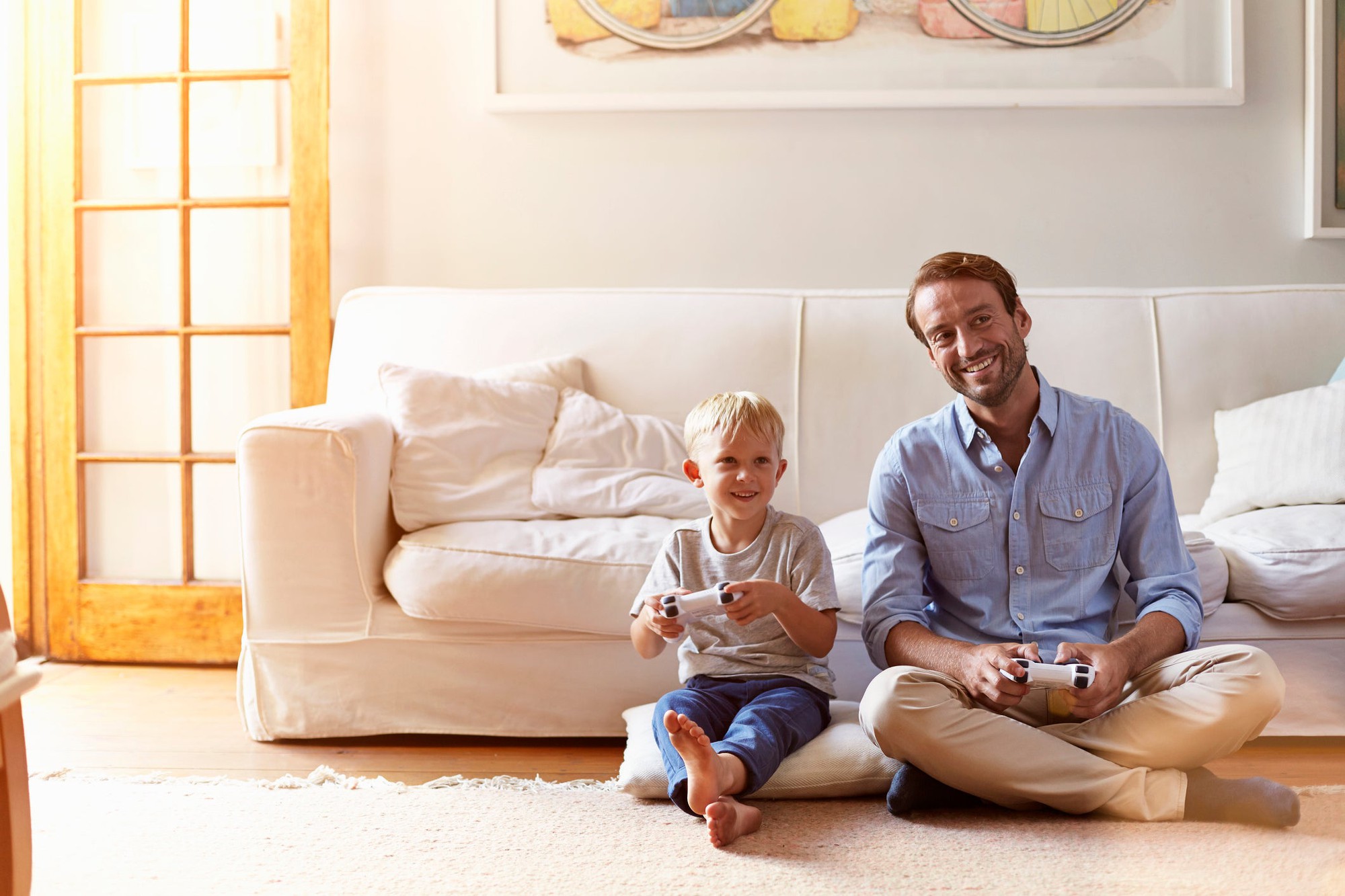 dad and son playing games