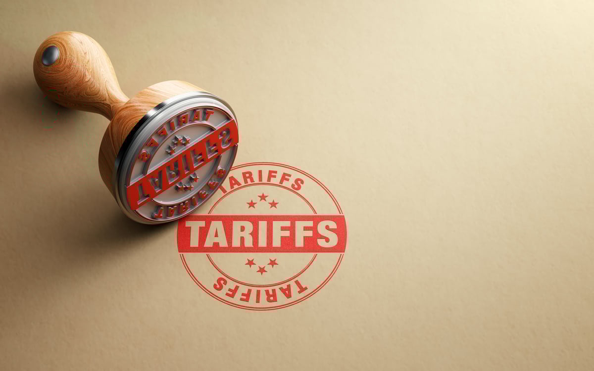 Red stamp reads "tariffs."