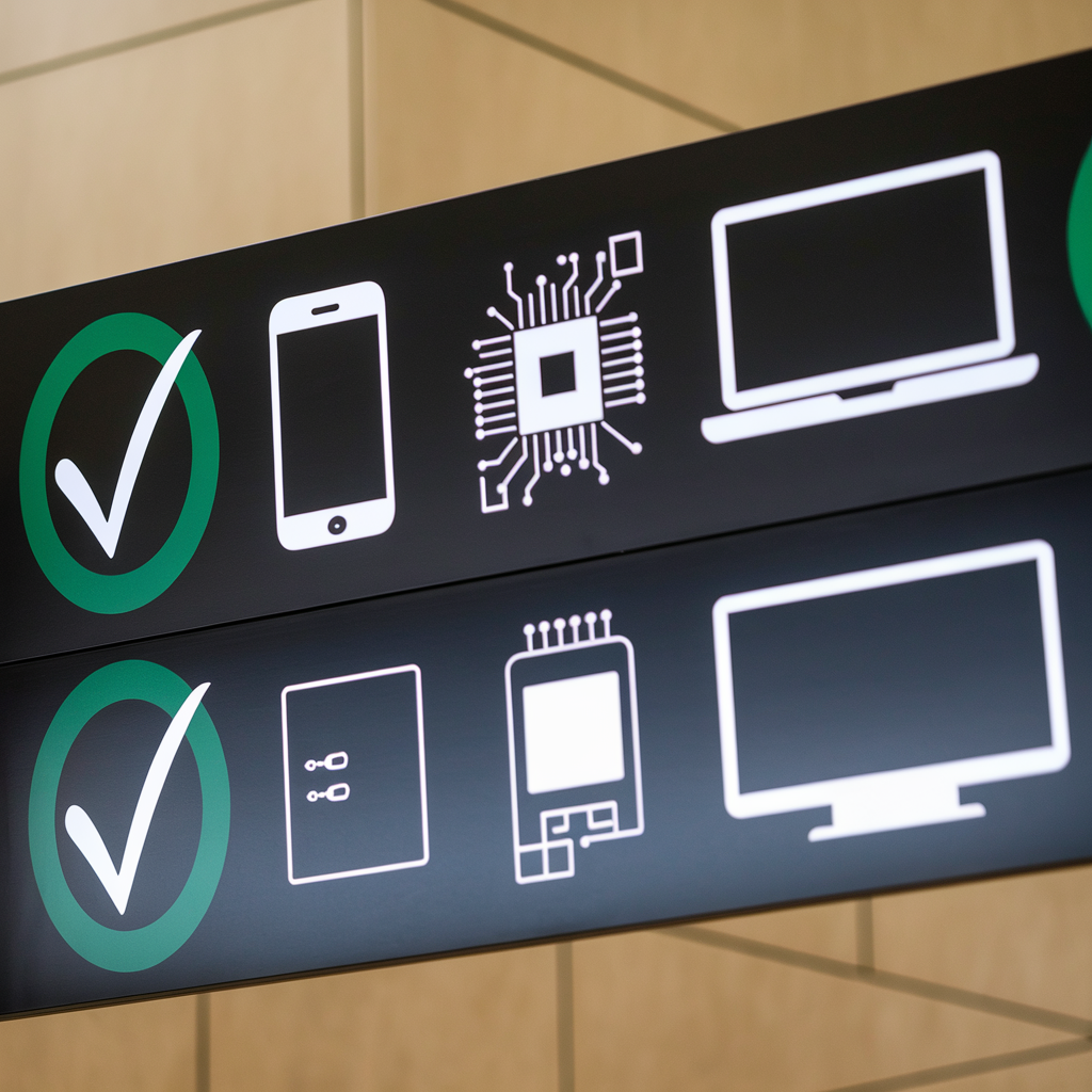 Sign showing circuits, a cellphone, and a computer monitor.