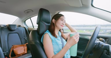 self driving car person with coffee cup
