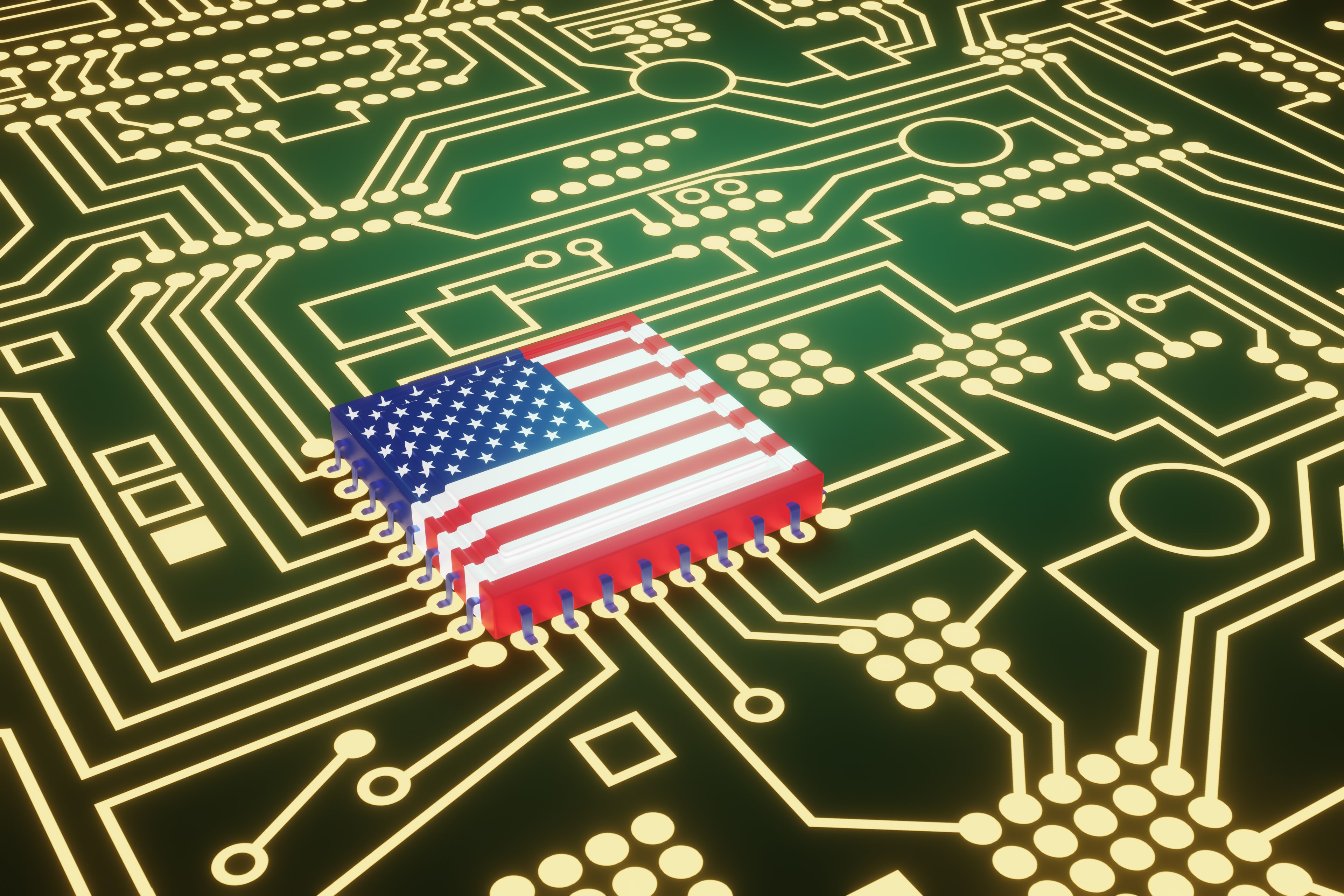 American flag on a computer chip.