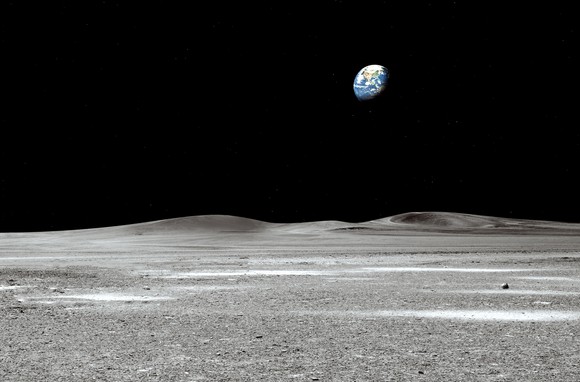 A picture of the Earth from the surface of the moon.