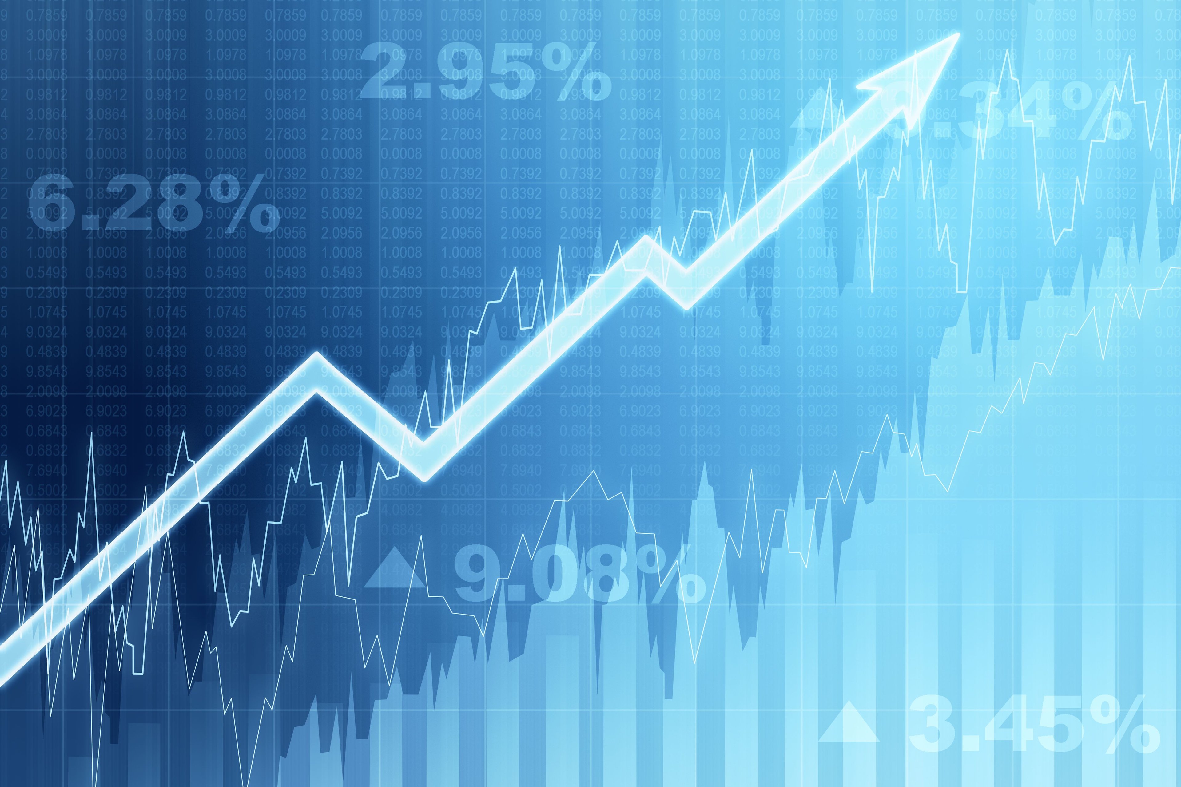 stock market blue arrow pointing higher