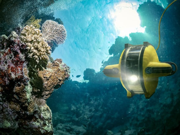 Underwater equipment exploring the seabed.