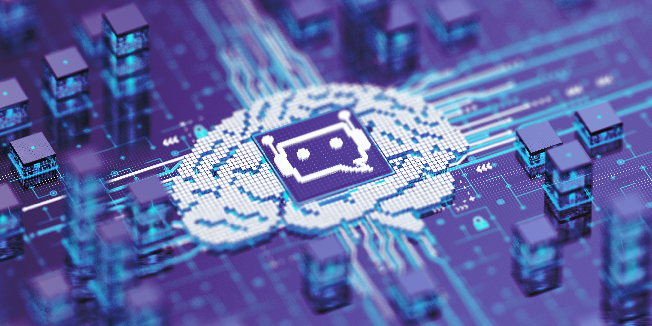 An illustration of digitized brain on a circuit board.