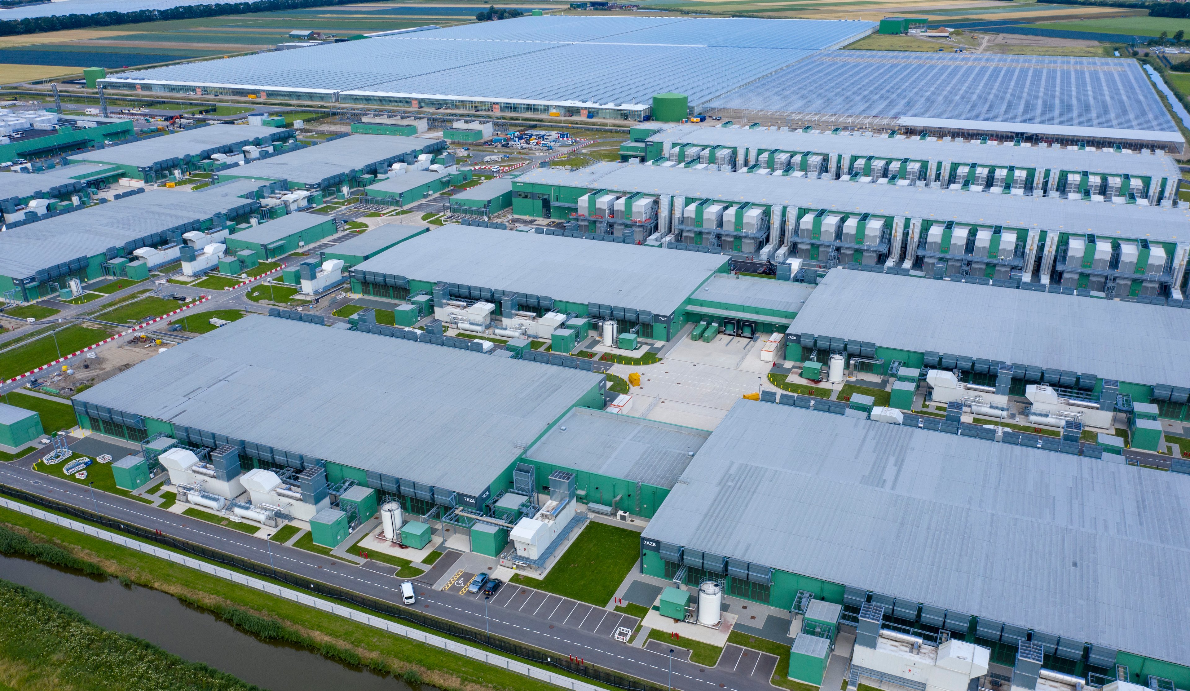Aerial view of a data center campus.