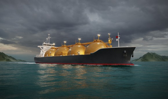 An LNG tanker. 
