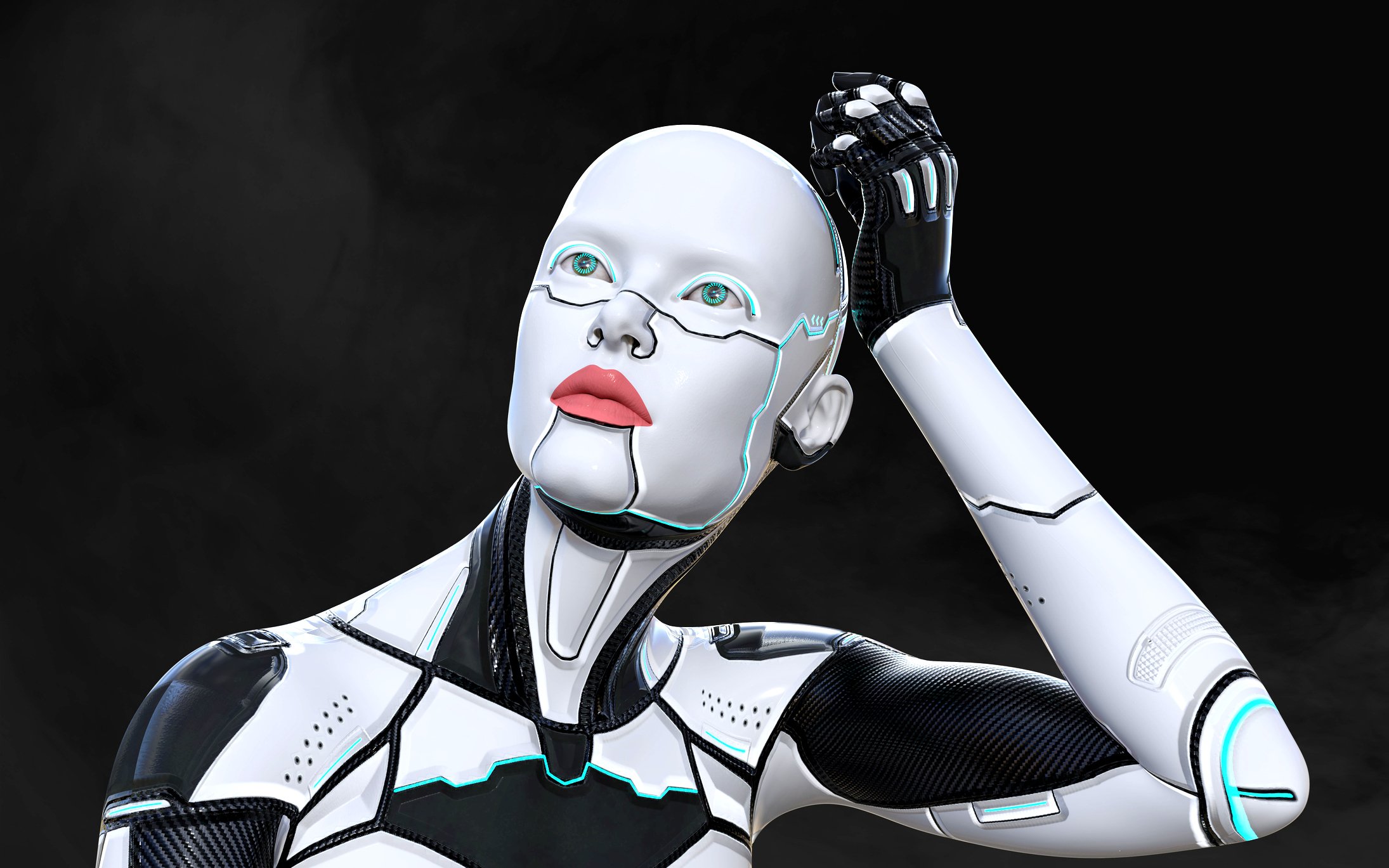 Humanoid android scratching its head.