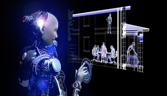 AI robot pressing a screen.