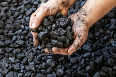 Pair of hands holding coal