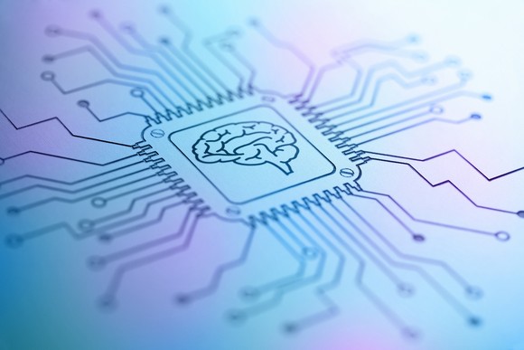 An artificial intelligence chip etched into metal.