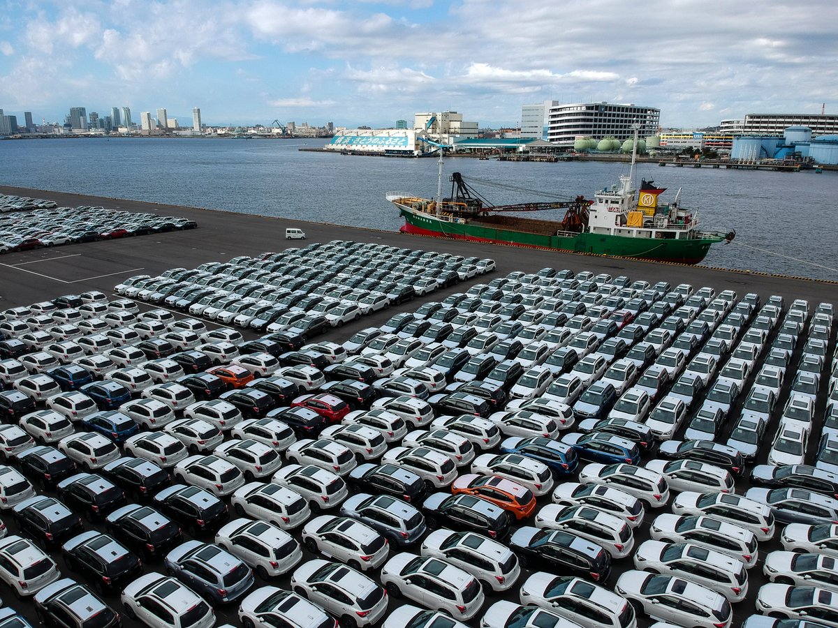 A large lot of cars waiting to be shipped.