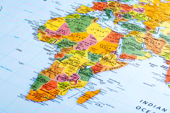 Part of a world map showing Africa, Europe, and the Middle East.