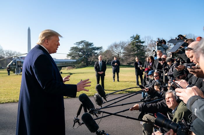 President Donald Trump during a press conference at the White House.