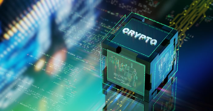 Digital crypto blockchain art.