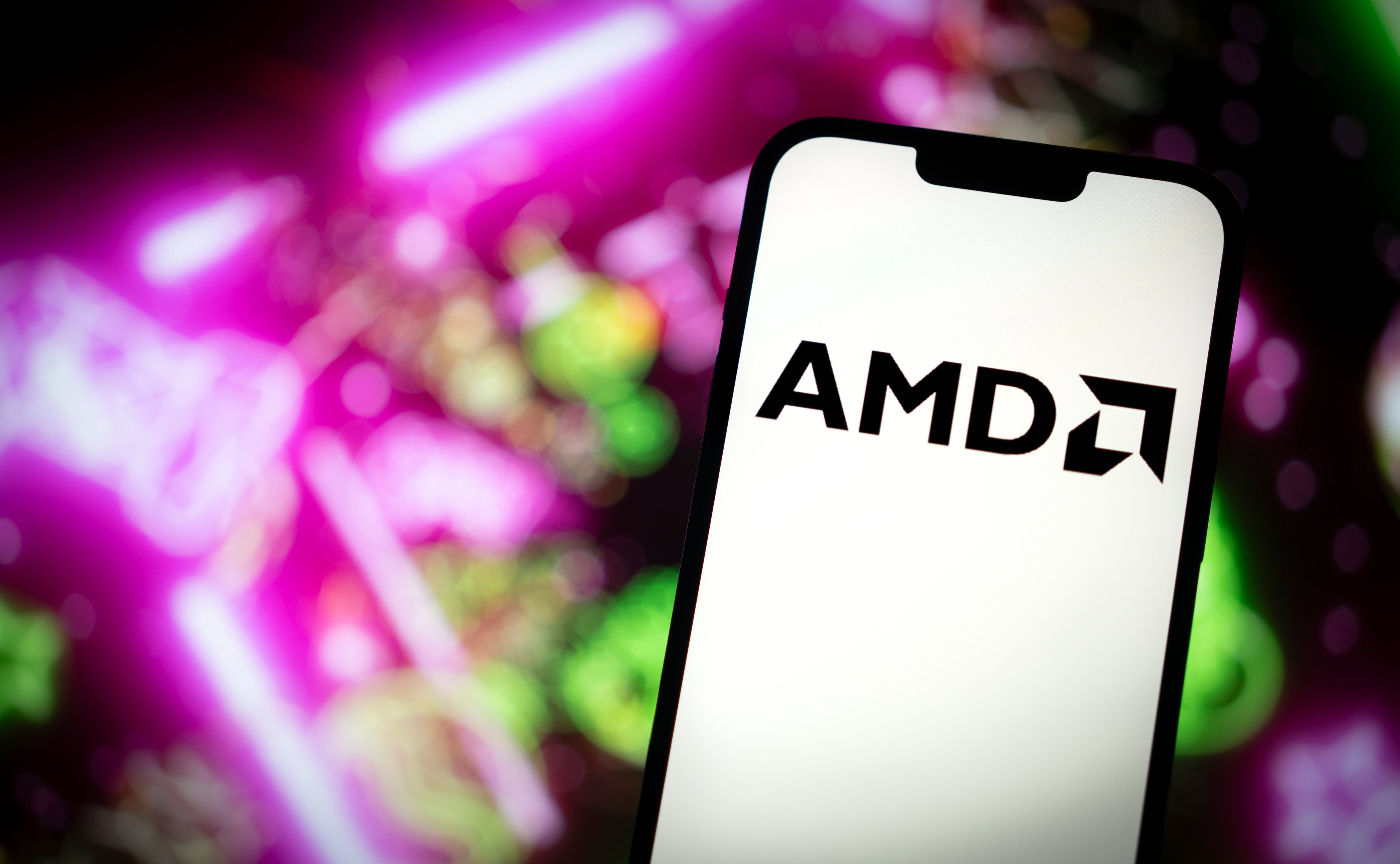 AMD logo on a smartphone.