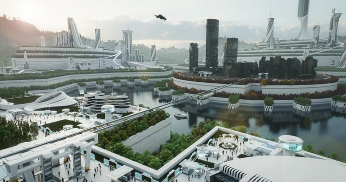 A futuristic city.