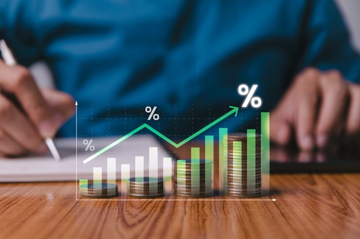 Investor calculating compound returns.