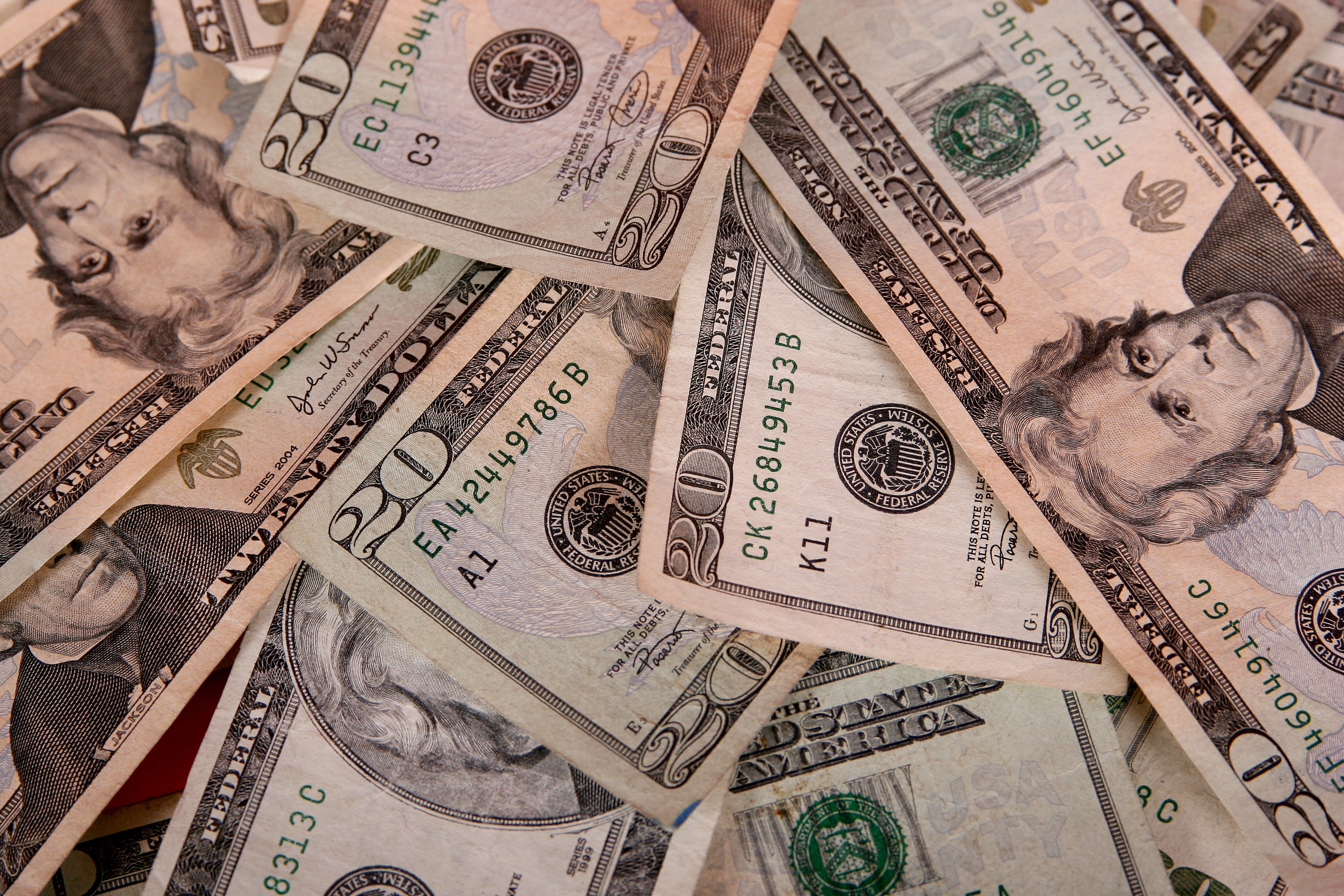 A pile of $20 bills.