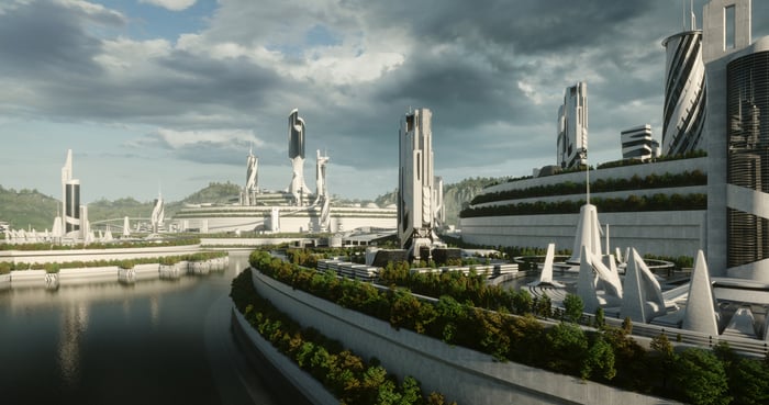 A futuristic city.