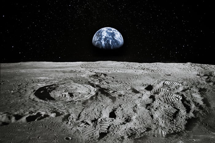 view of earth from lunar surface.