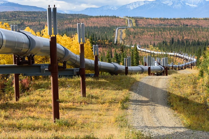 A pipeline through the woods.